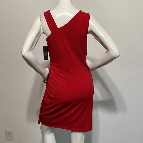 Laundry By Shelli Segal "NEW" Lava Red Ruched Drape Sleeveless Dress Size 6 - Picture 6 of 10